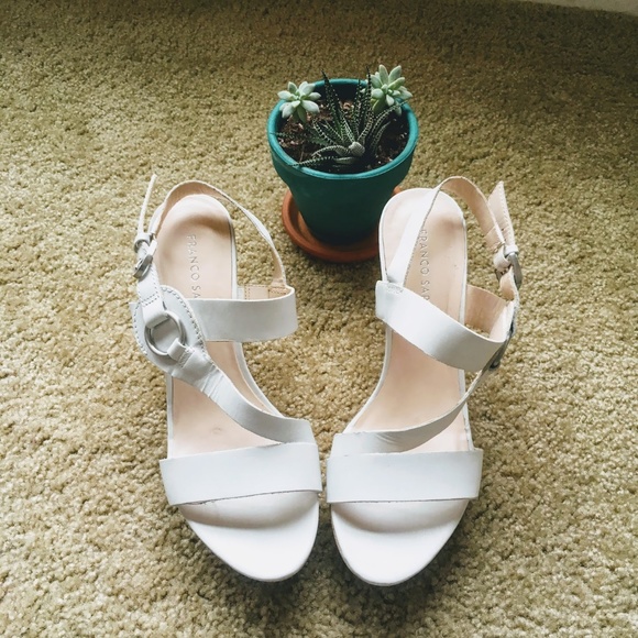 Franco Sarto White Strappy Cork Wedge Sandals - Picture 2 of 6